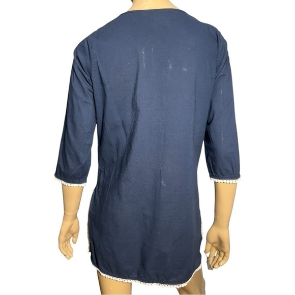 Gretchen Scott Women’s Size M Navy Blue White Embroidered Cover Up Tunic - Picture 5 of 9